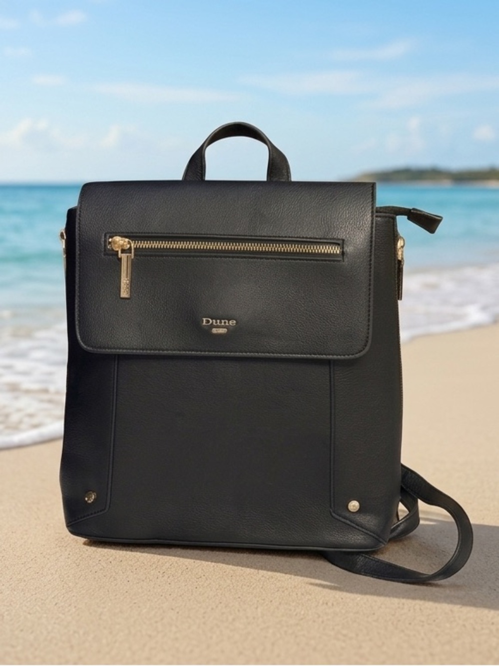 ✨ Dune London Black Structured Backpack | Gold Hardware Pebbled Vegan Leather ✨